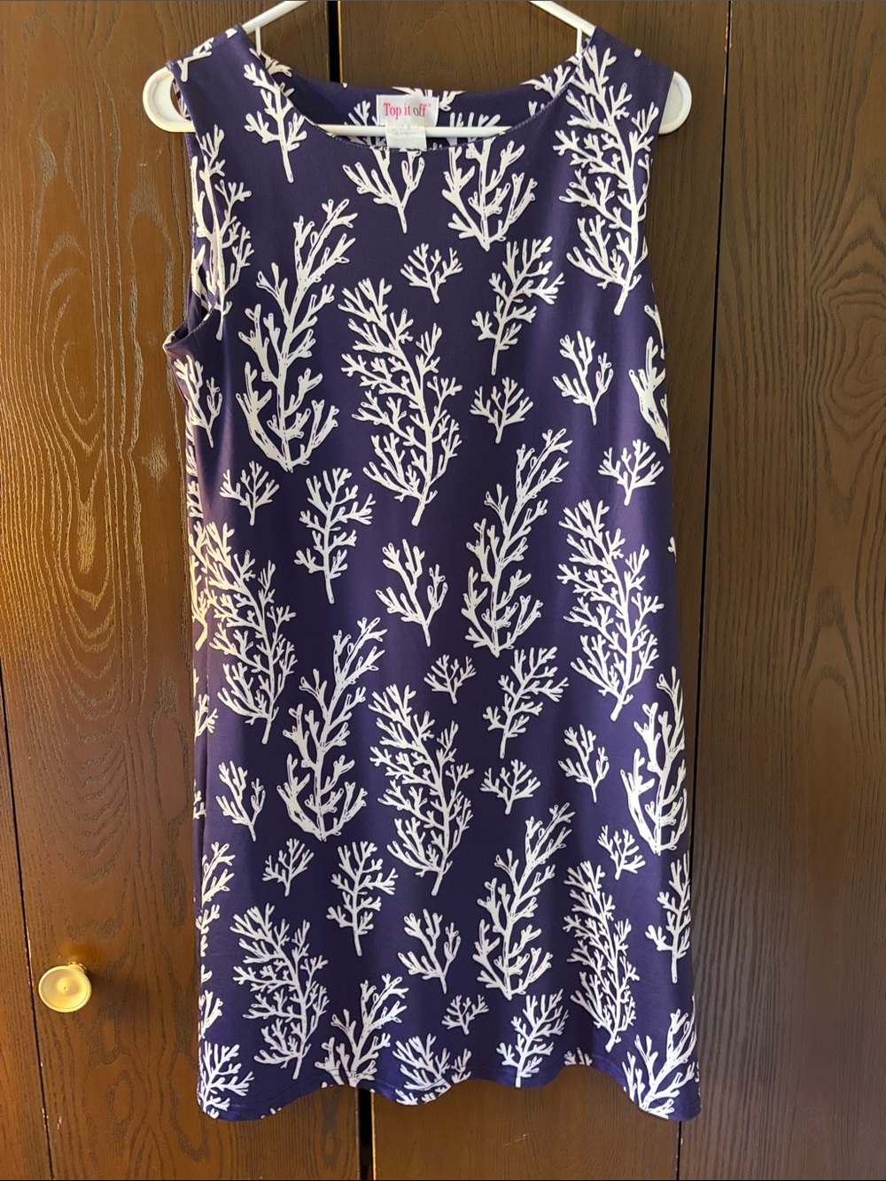 Top It Off Navy Blue Coral-Print Sleeveless Dress. Size Medium